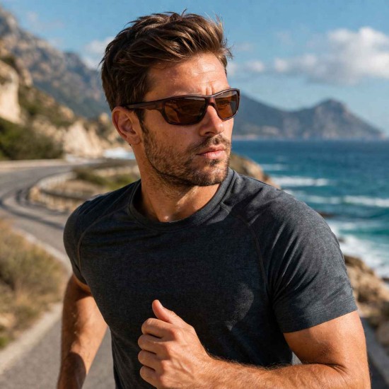 Мъжки спортни слънчеви очила с поляризация Polarized – кафява рамка