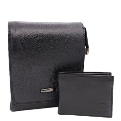 Луксозен мъжки комплект – чанта през рамо и портфейл от естествена кожа Will Polo