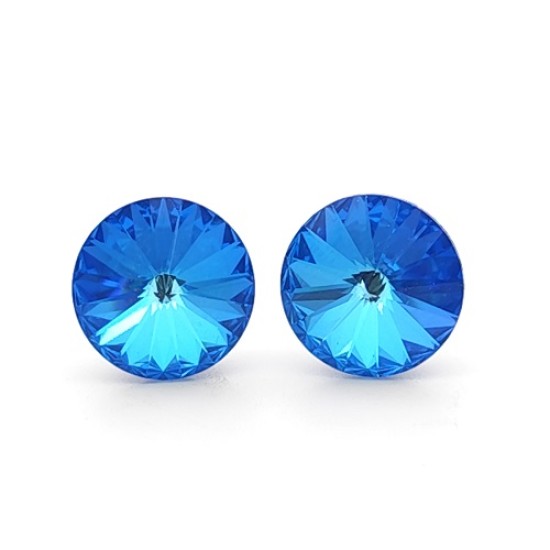 Mедицински обеци сваровски на винт в синьо зелен цвят- Bermuda Blue 