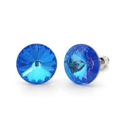Mедицински обеци сваровски на винт в синьо зелен цвят- Bermuda Blue 