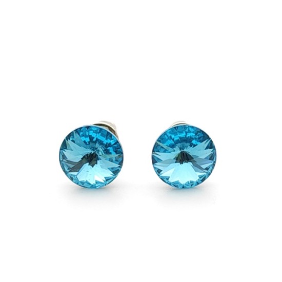 Обеци по ухото със сини камъни Сваровски Aquamarine – 8 мм
